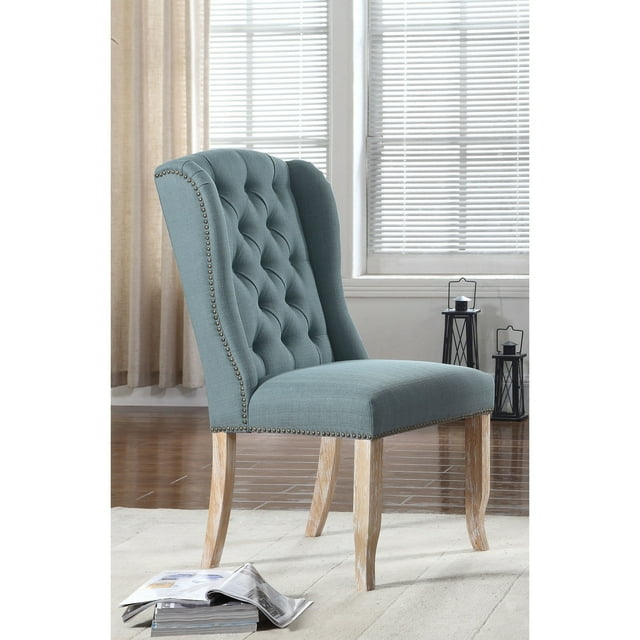 Best Master Huntington Tufted Back Fabric Dining Side Chair- Sea Blue (Set of 2)