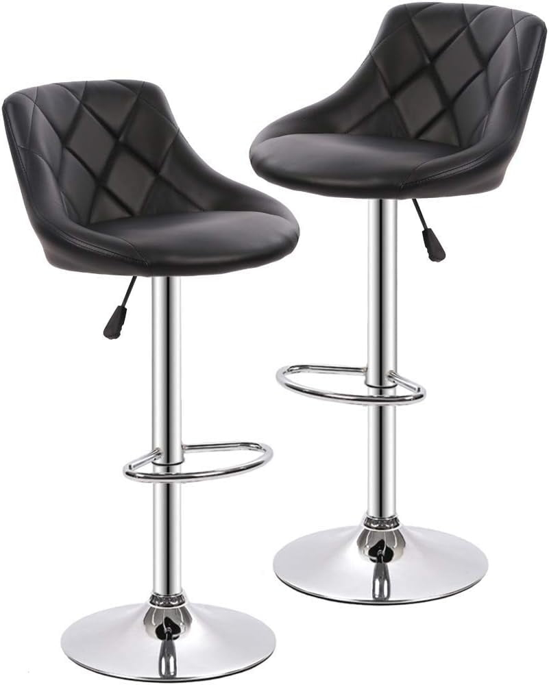 BestOffice Bar Stool with Adjustable Height, Black, Set of 2
