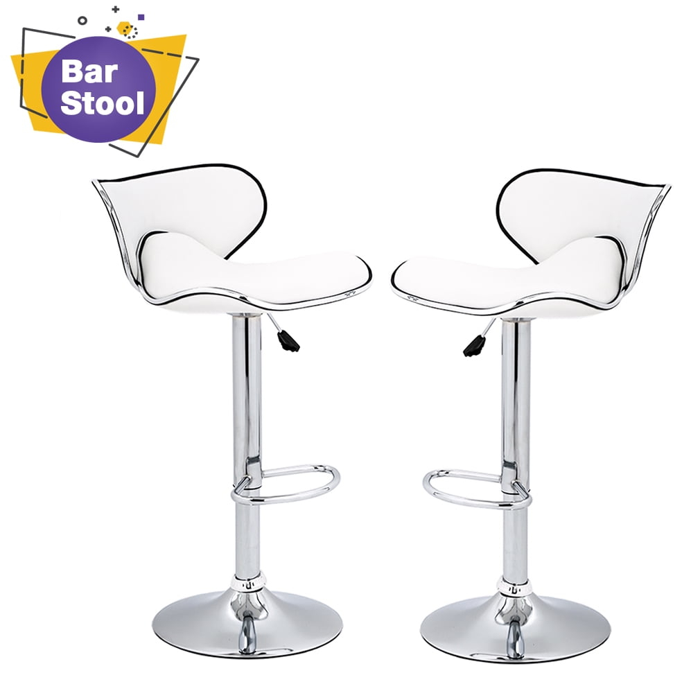 Roundhill Furniture Masaccio Faux Leather Airlift Adjustable Swivel Barstools, White, Set of 2