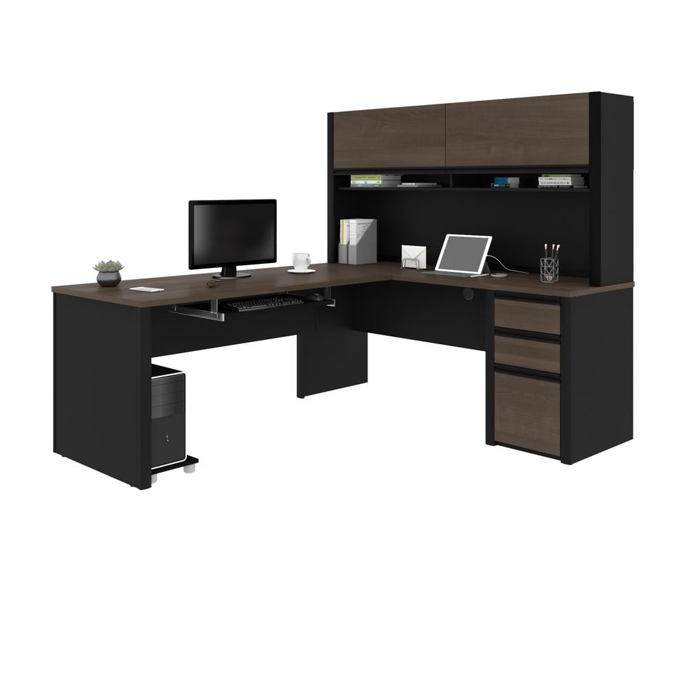 Bestar Connexion 5 Piece L Shaped Computer Desk with Hutch in Antigua and Black