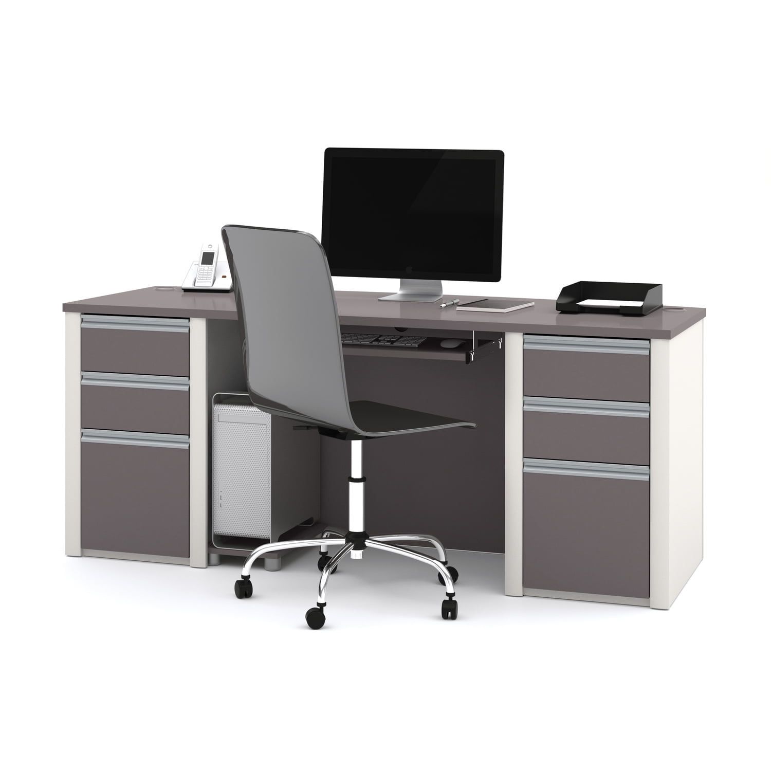 Bestar Connexion Home Office Set with 2 Pedestals in Sandstone and Slate