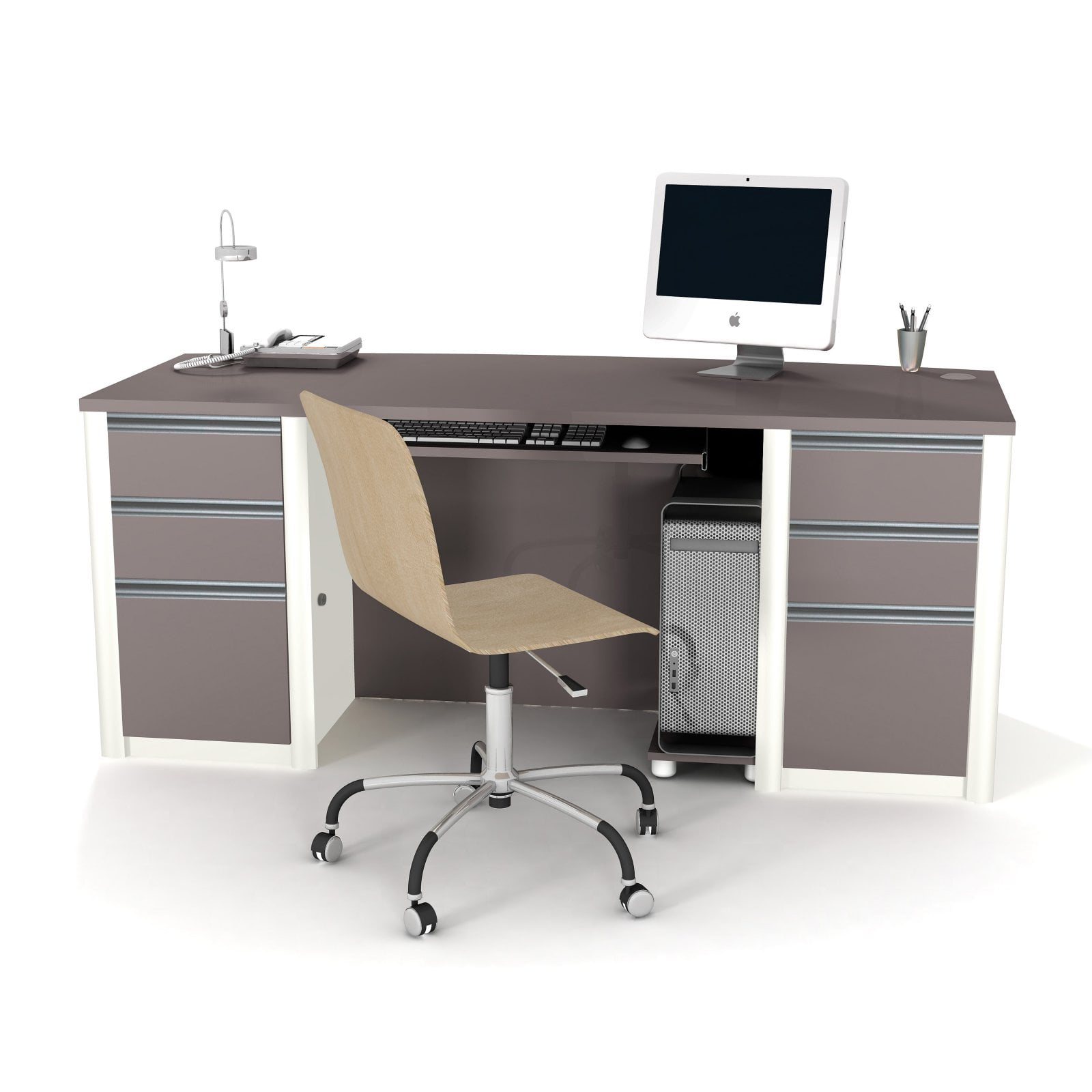 Bestar Connexion Home Office Set with 2 Pedestals in Sandstone and Slate
