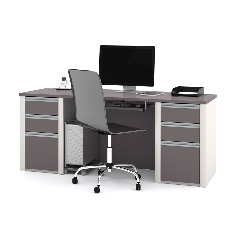 Bestar Connexion Home Office Set with 2 Pedestals in Sandstone and Slate