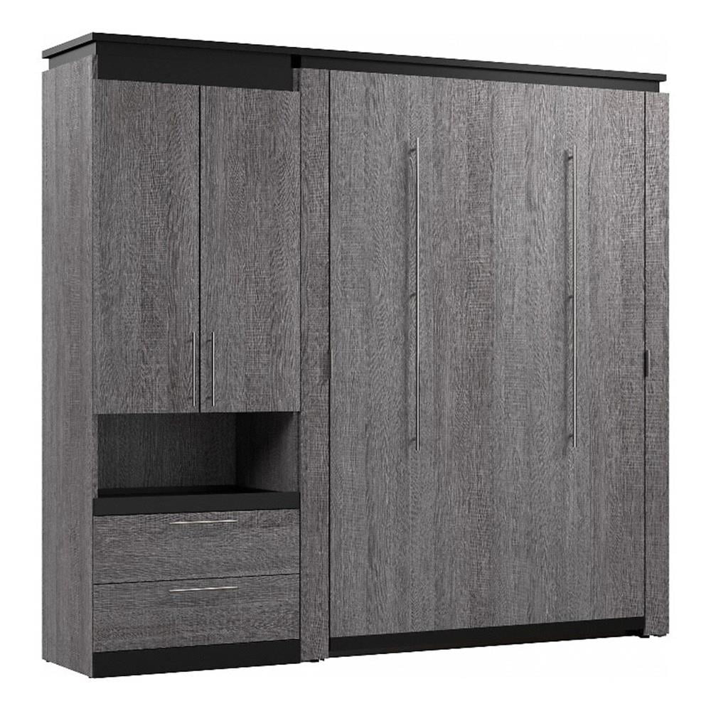 Bestar Orion 89" Full Murphy Bed with Storage Cabinet in Bark Gray