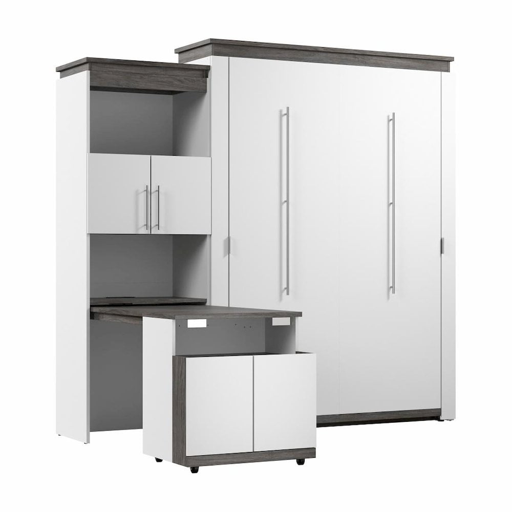 Bestar Orion Queen Murphy Bed with Storage Cabinet and Fold-Out Desk (97W)