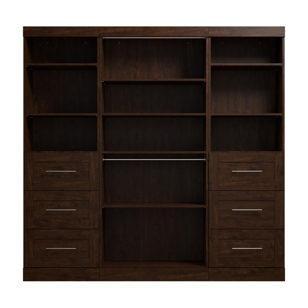 Bestar Pur 86W Closet Organizer with Drawers in Chocolate - Engineered Wood