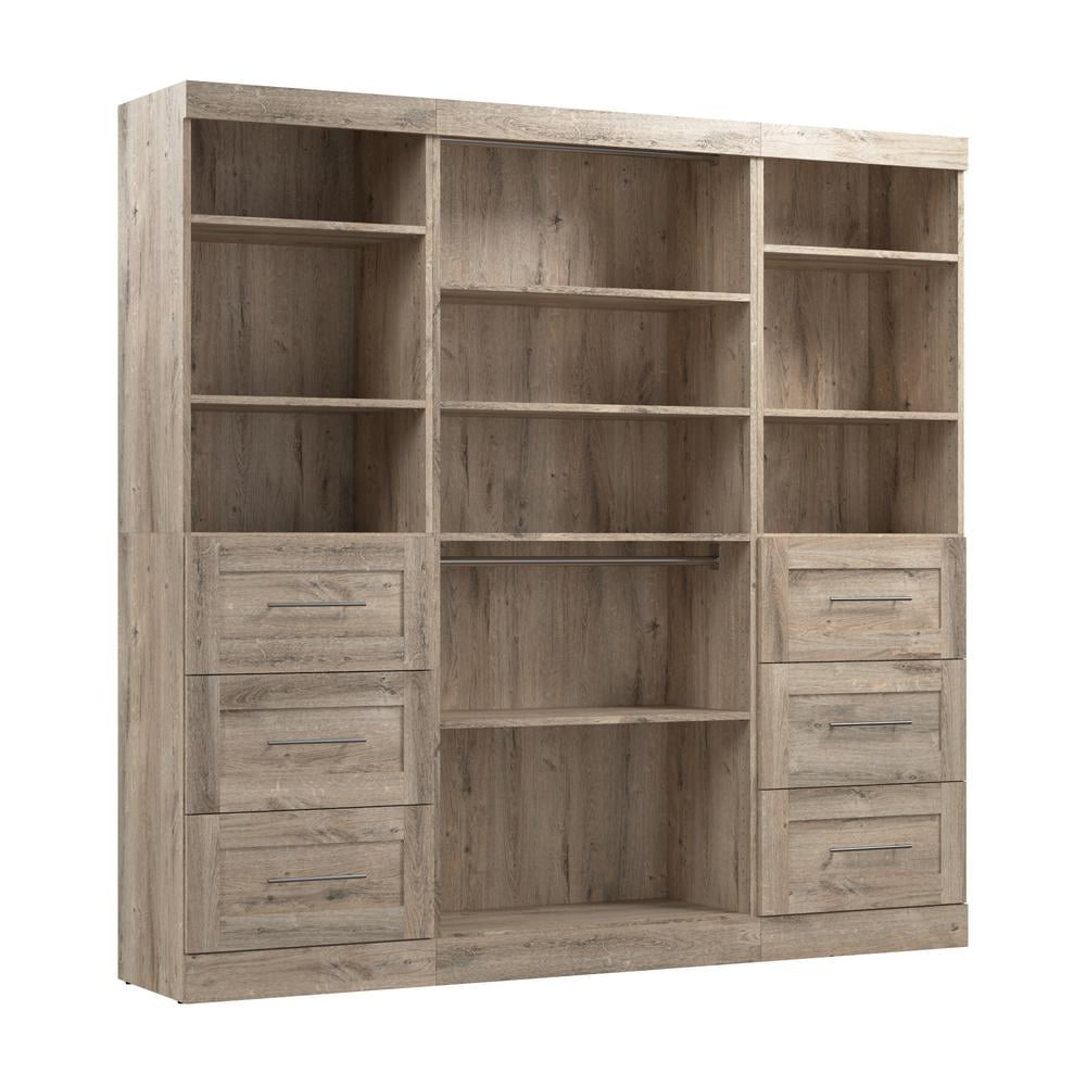 Bestar Pur 86W Closet Organizer with Drawers in Rustic Brown - Engineered Wood