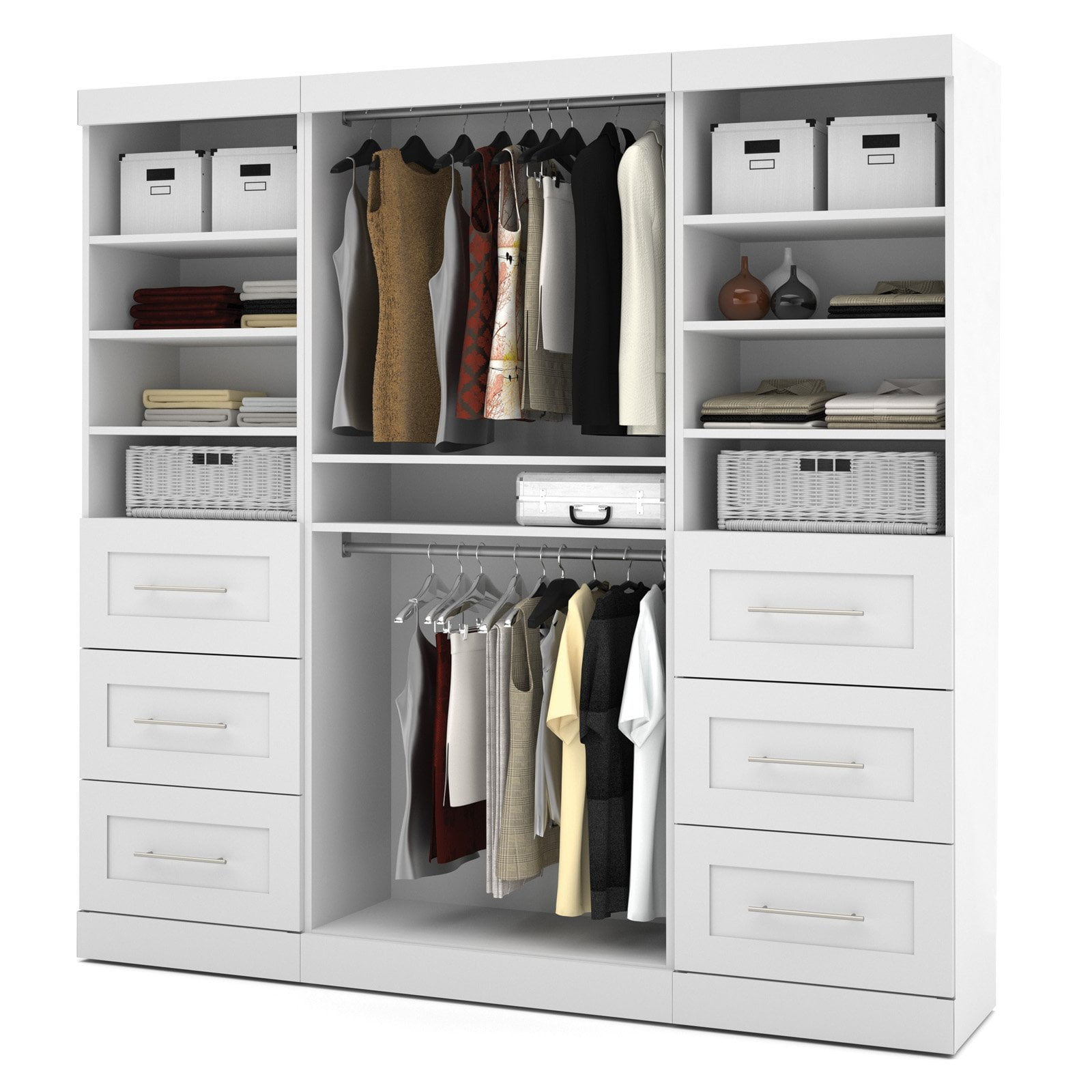 Bestar Pur 86W Closet Organizer with Drawers in White - Engineered Wood