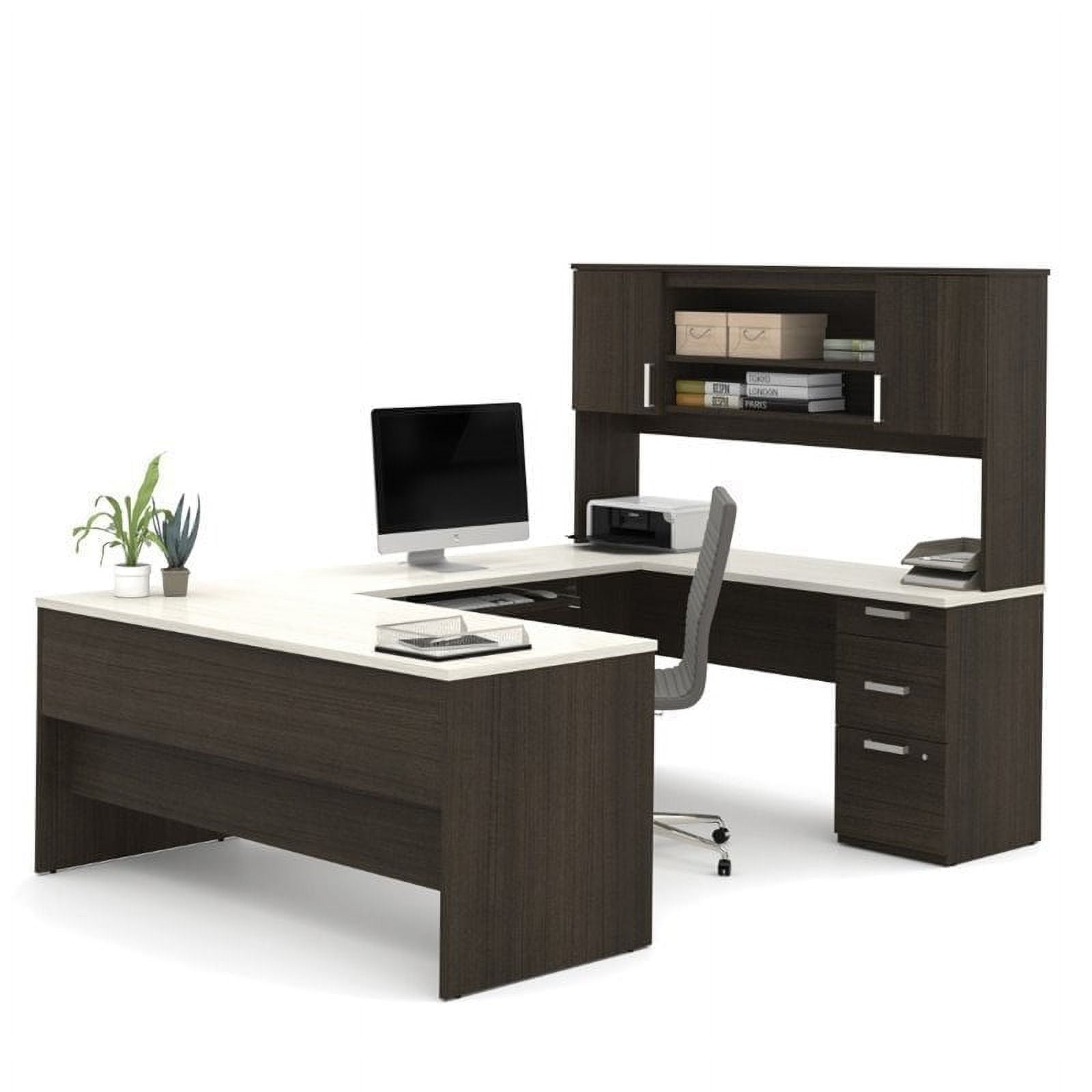 Bestar Ridgeley U Shaped Desk in Dark Chocolate & White Chocolate