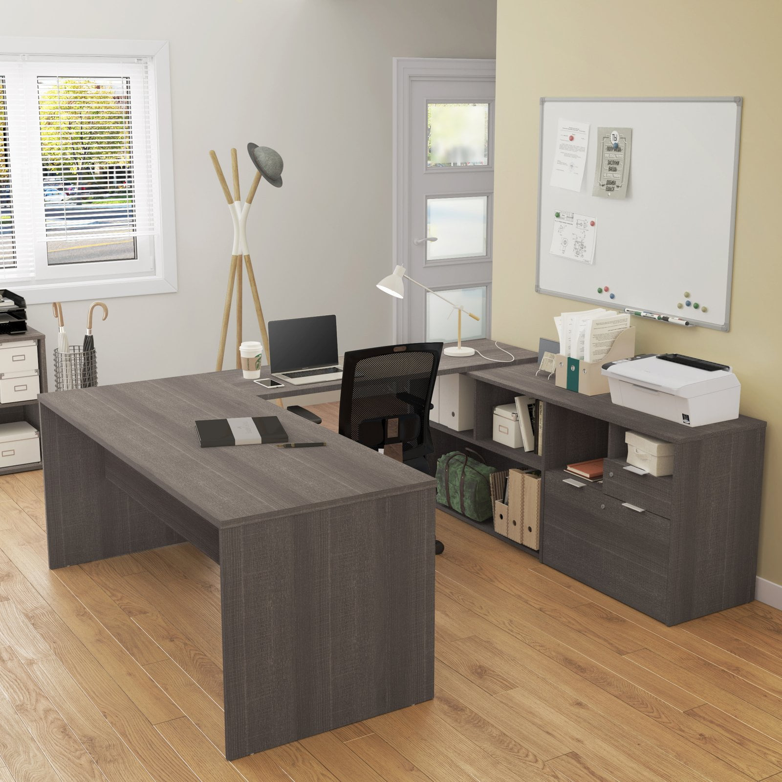 Bestar i3 Plus U Shape Computer Desk in Bark Gray