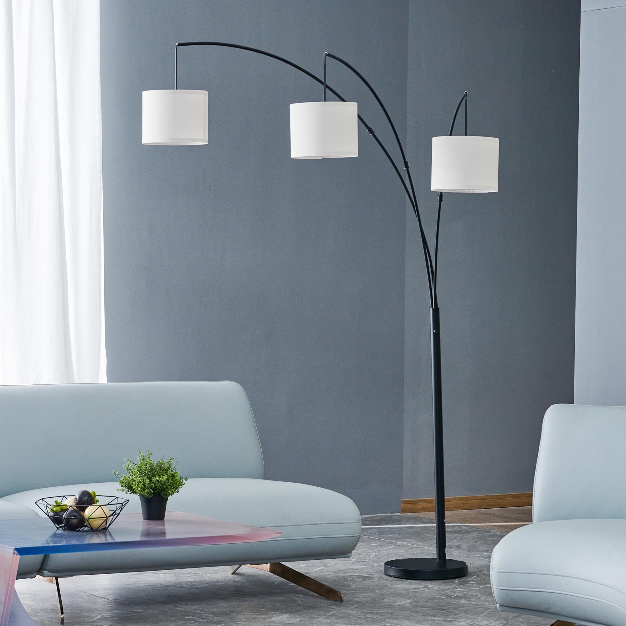 Bestco 83" Modern Arc Floor Lamp with Hanging Drum Shades 3 Light Tree Standing Light