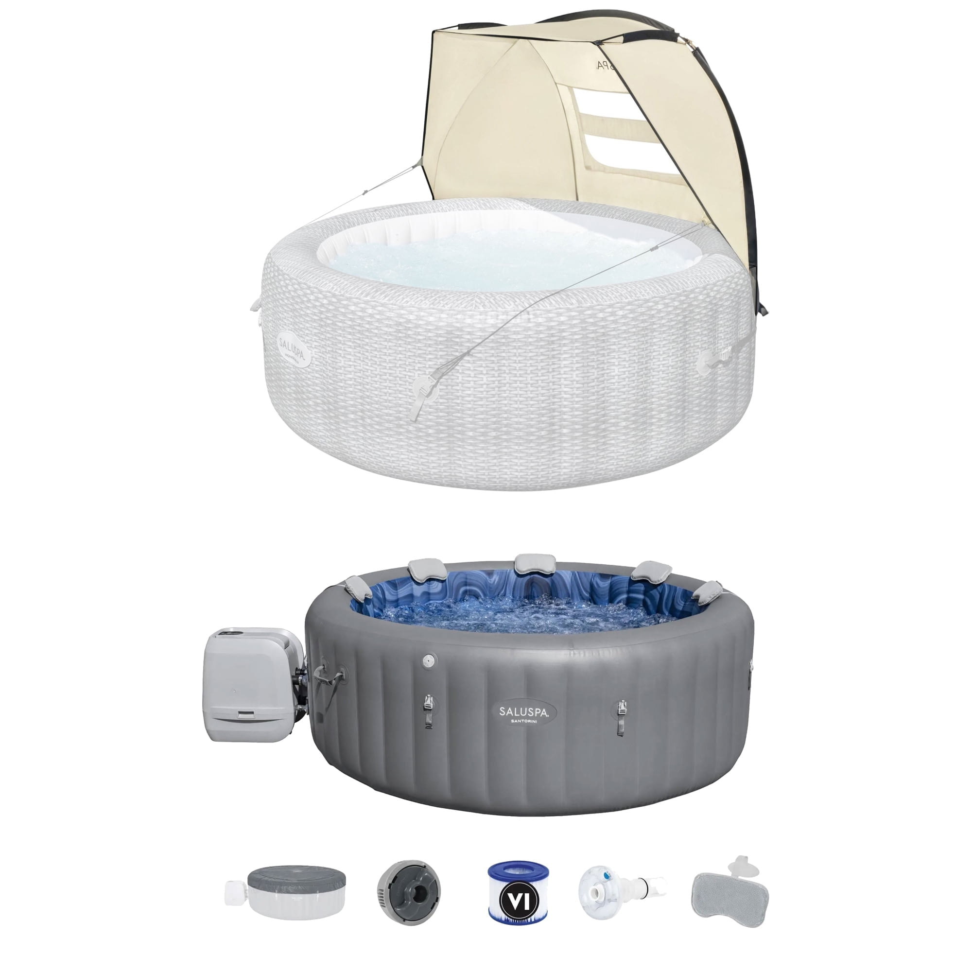 Bestway SaluSpa Canopy with Santorini Inflatable Hot Tub w/ Pump #P09120