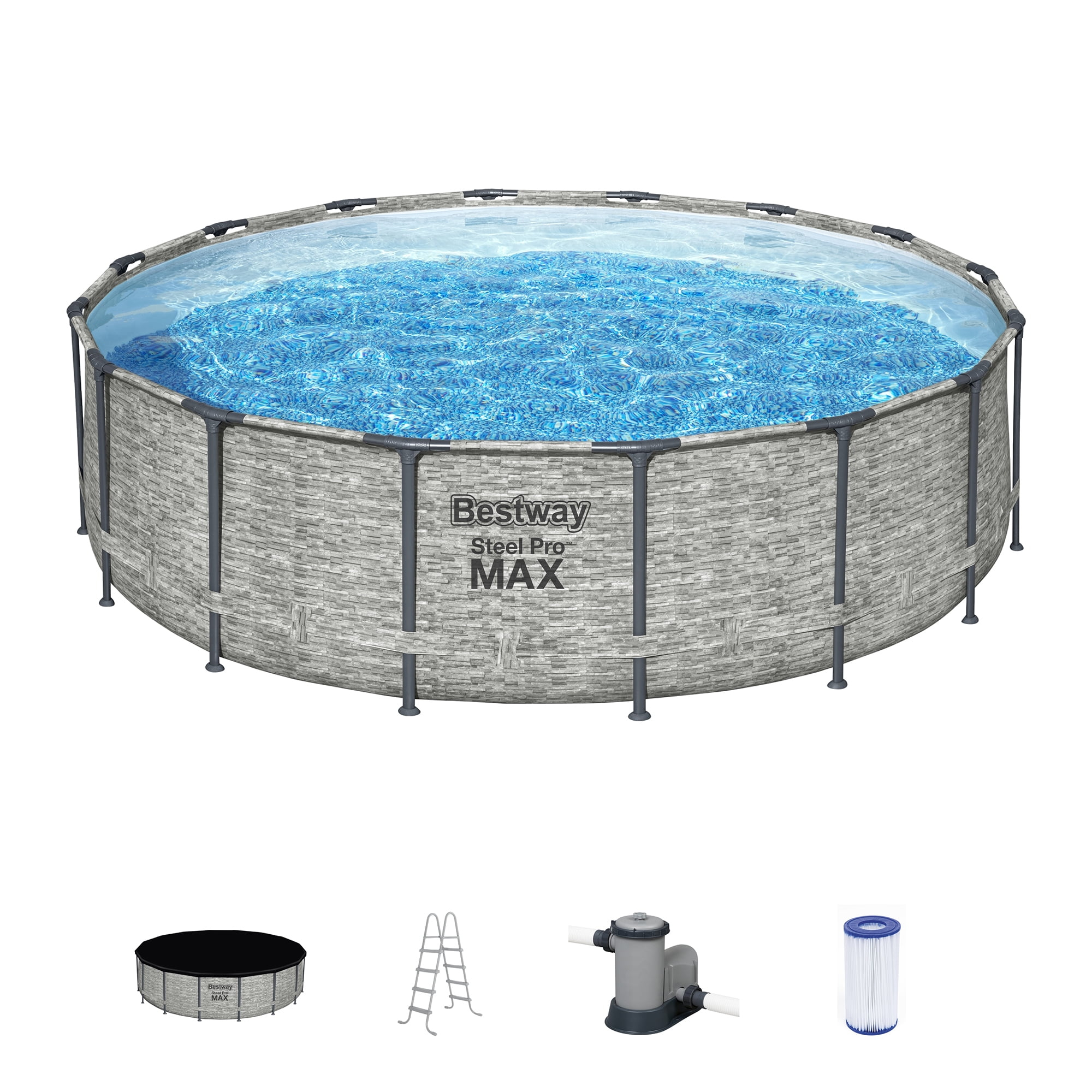 Bestway Steel Pro MAX 16 Foot Round Above Ground Pool Set w/ 3 Layer Liner