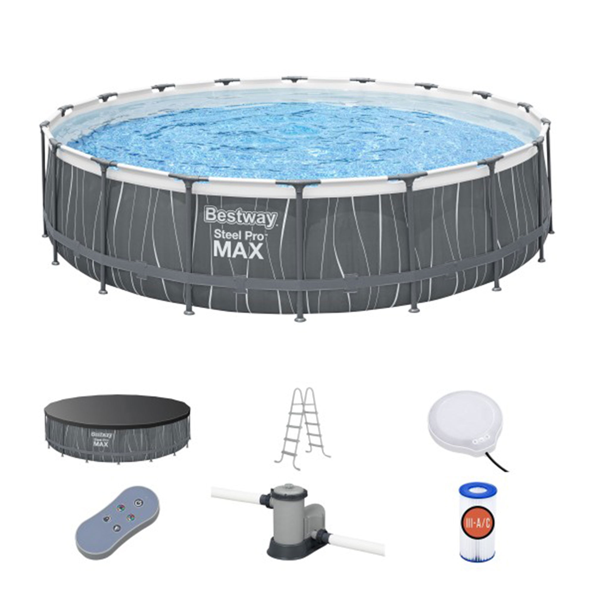 Bestway Steel Pro MAX 18'x48" Round Above Ground Pool w/LED Light & Remote