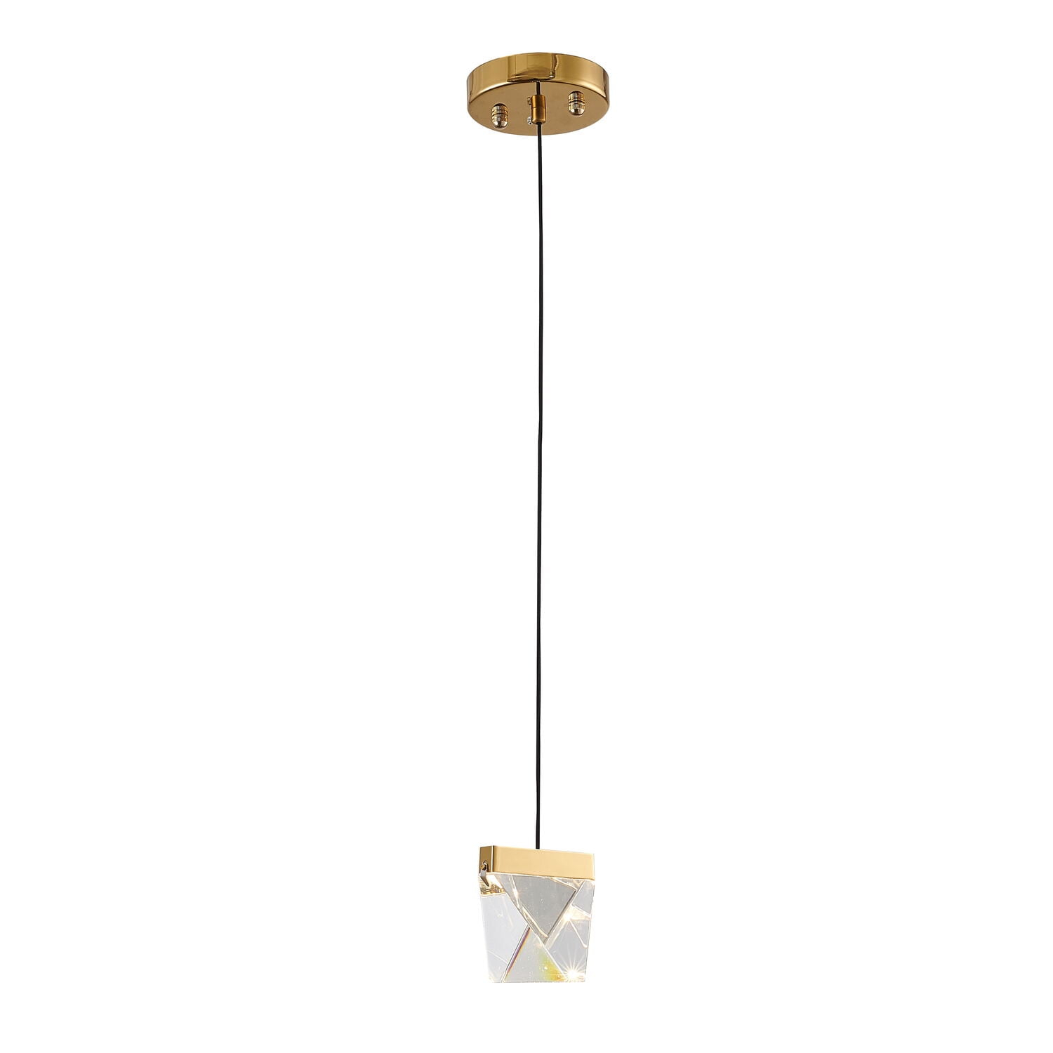 Bethel Clear Triangular Crystal Led Single Pendant Light With Brass Iron Frame