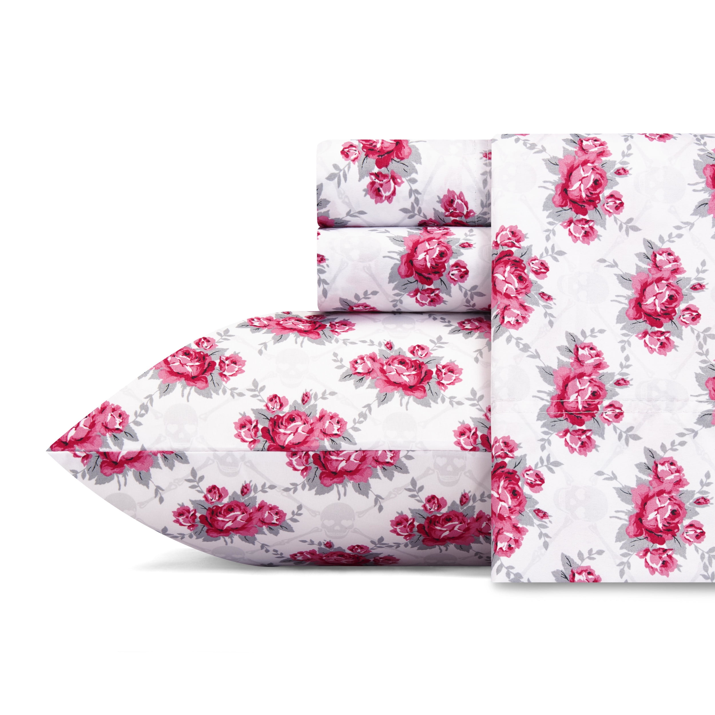 Betsey Johnson Skull Rose Trellis Bright Red Twin XL Sheet Set
