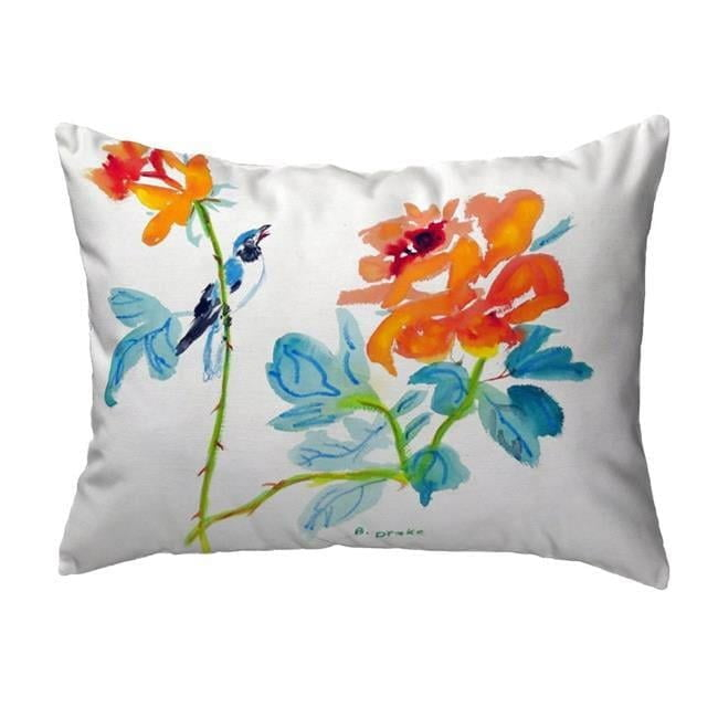 Betsy Drake  11 x 14 in. Bird & Roses Small No-Cord Pillow