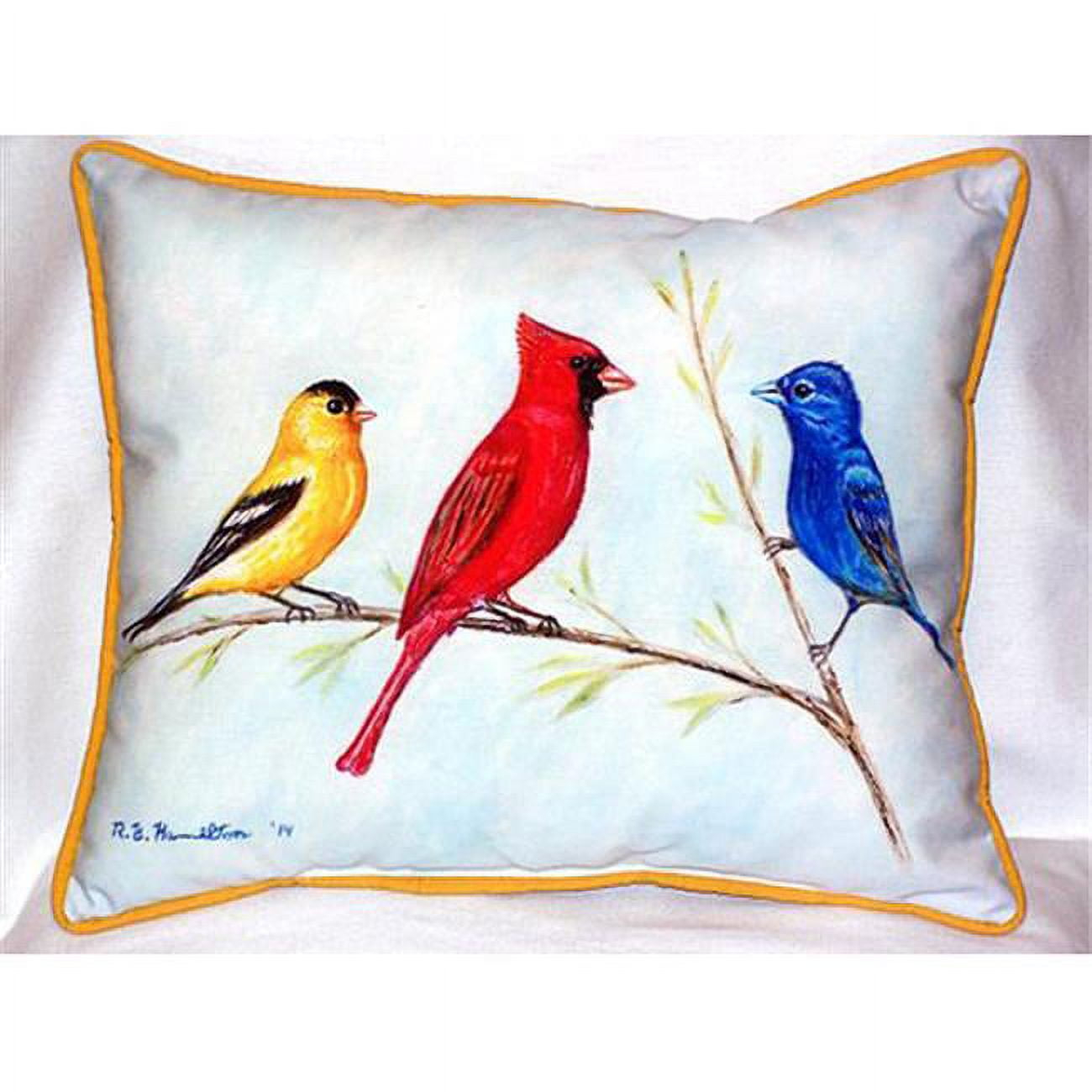 Betsy Drake HJ298 Three Birds Large Indoor & Outdoor Pillow 16 x 20