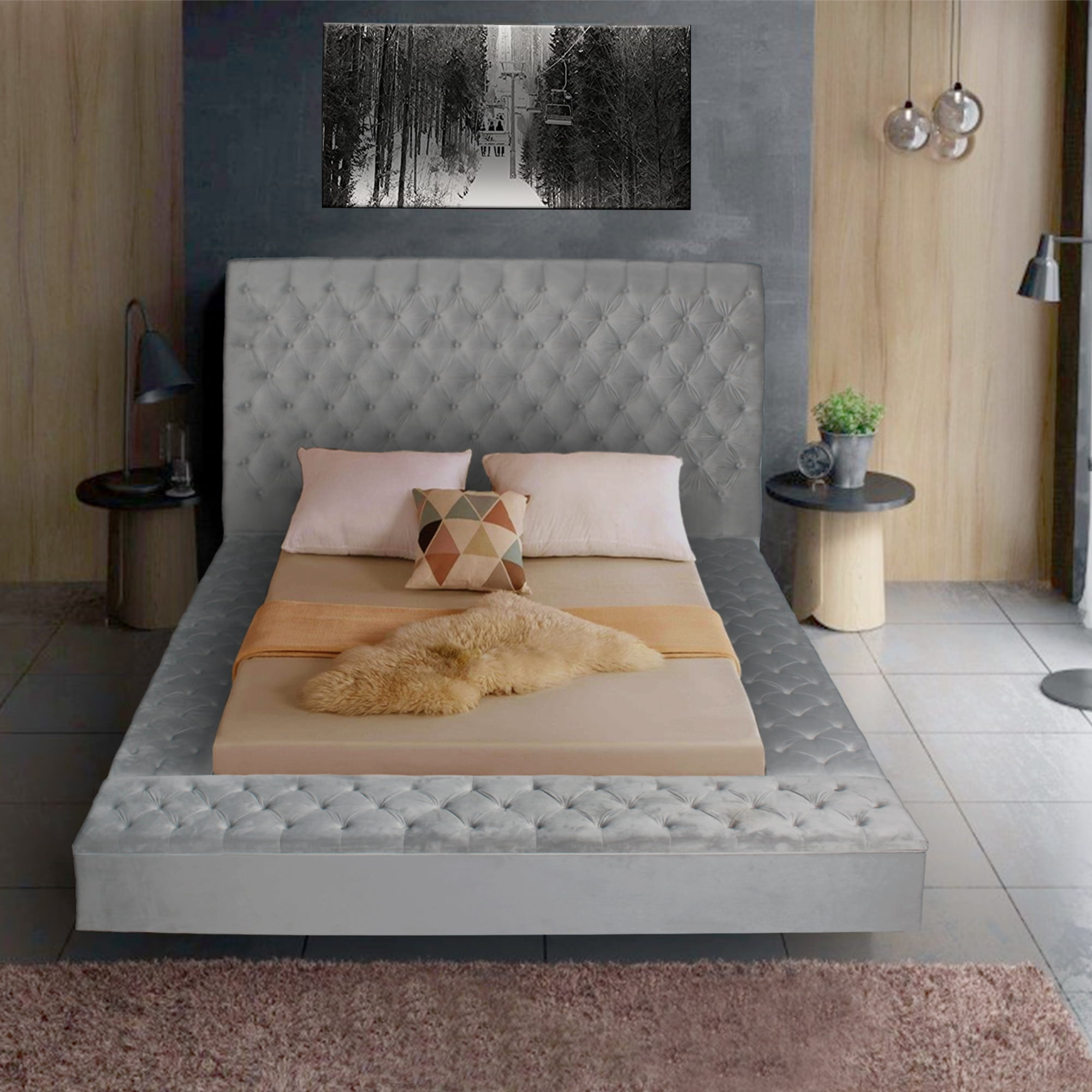 Cosmopolitan Velvet Tufted Upholstered Storage Platform with Headboard