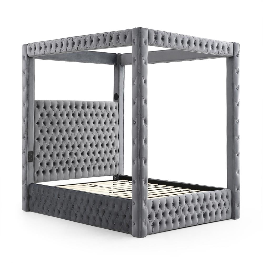 Better Home Products Dream Luxurious Velvet Canopy Bed with Speaker & USB Connection