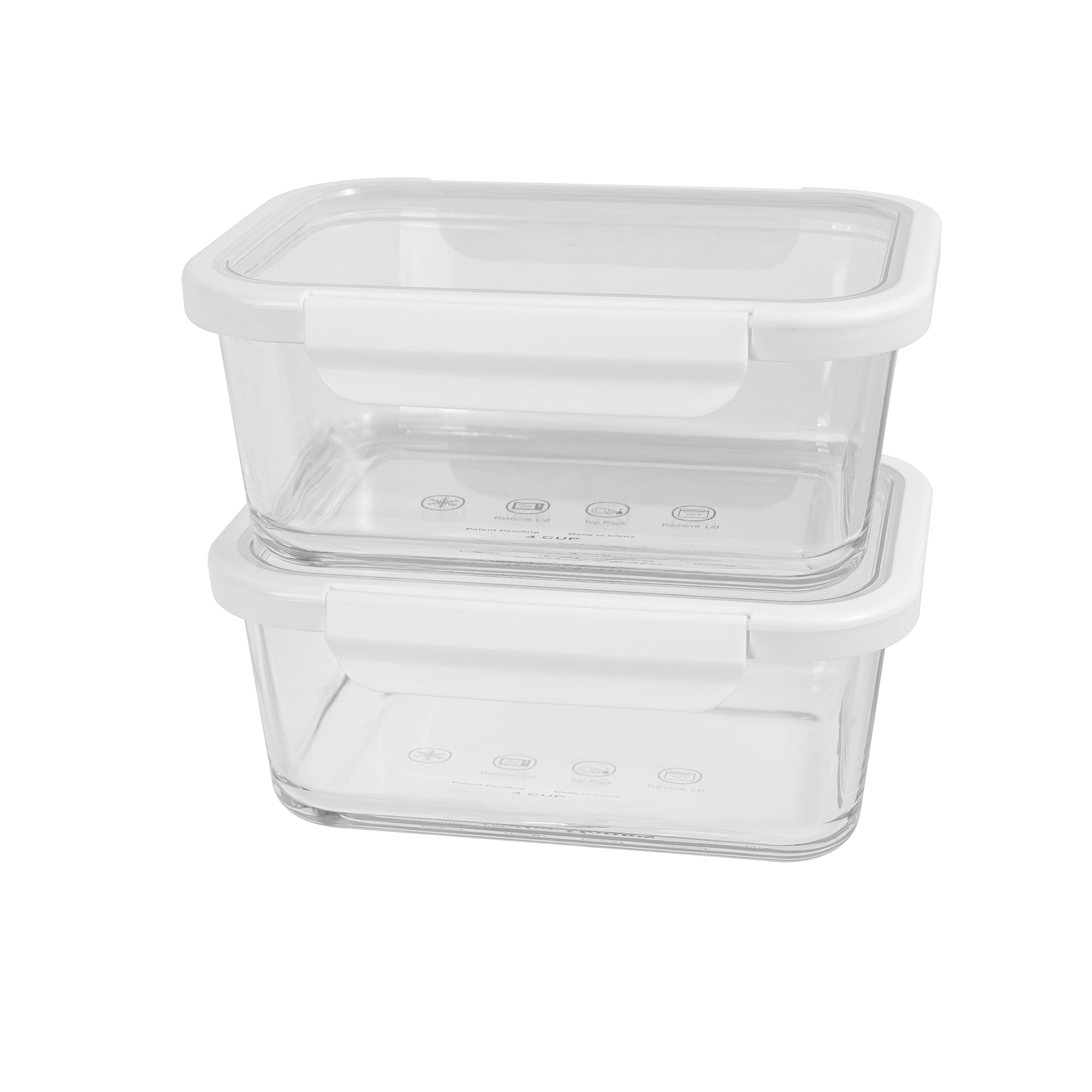 Better Homes & Gardens 4Cup Rectangle Glass Food Storage Container with Tritan Lid. Set of 2,  4 Pieces