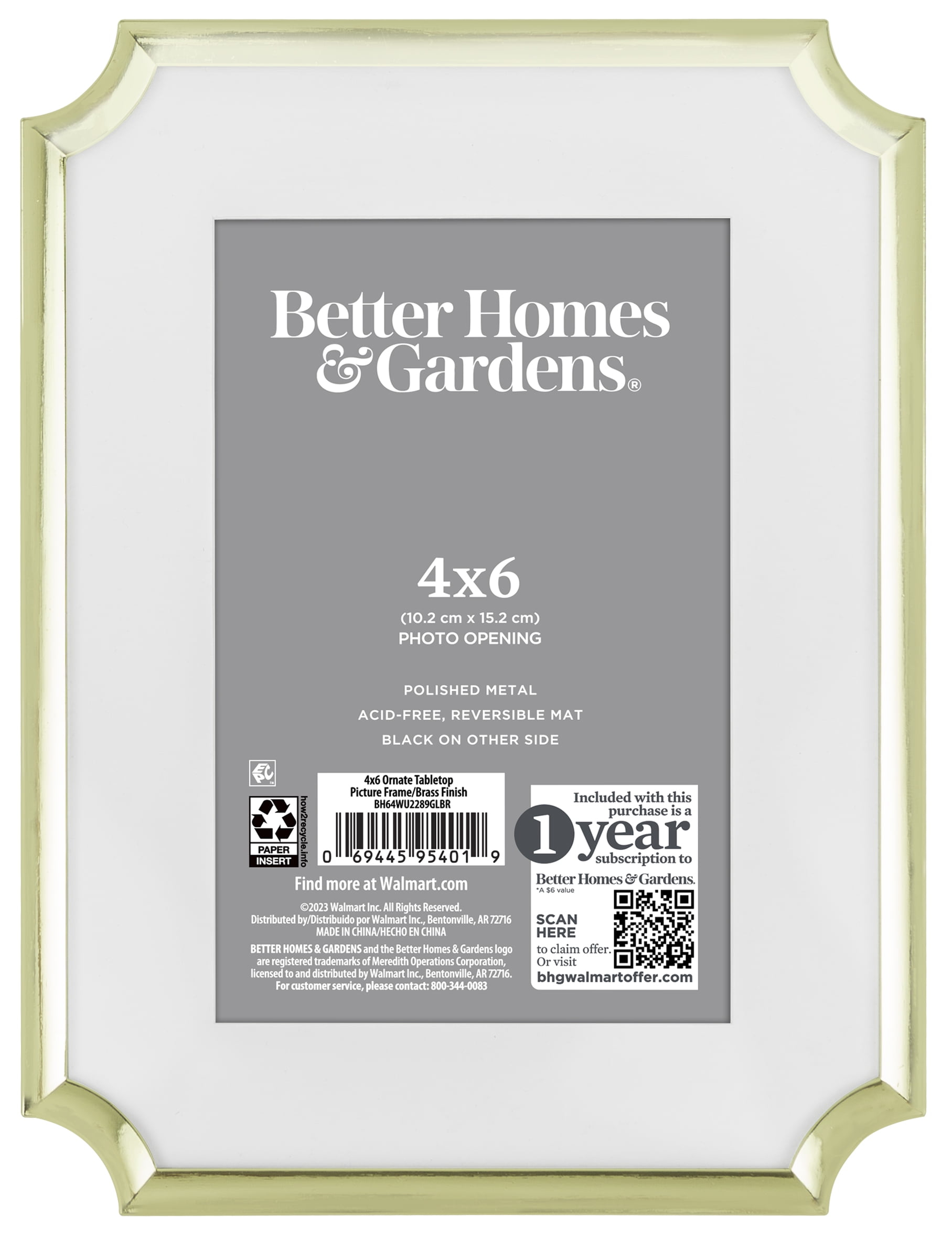 Better Homes & Gardens 6x8 Matted to 4x6 Ornate Tabletop Picture Frame, Gold
