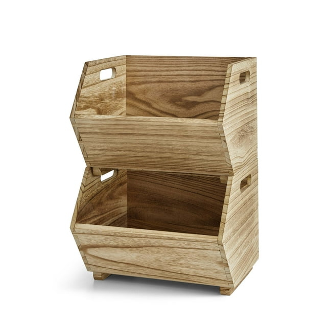 Better Homes & Gardens Adult Natural Wood Stacking Storage Bin Set 2-Piece