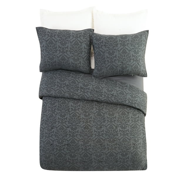 Better Homes & Gardens Damask Cotton Quilt, King, Gray