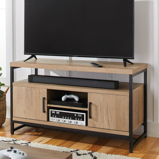 Better Homes & Gardens Jace Industrial Media TV Stand for TVs up to 55", Natural Oak