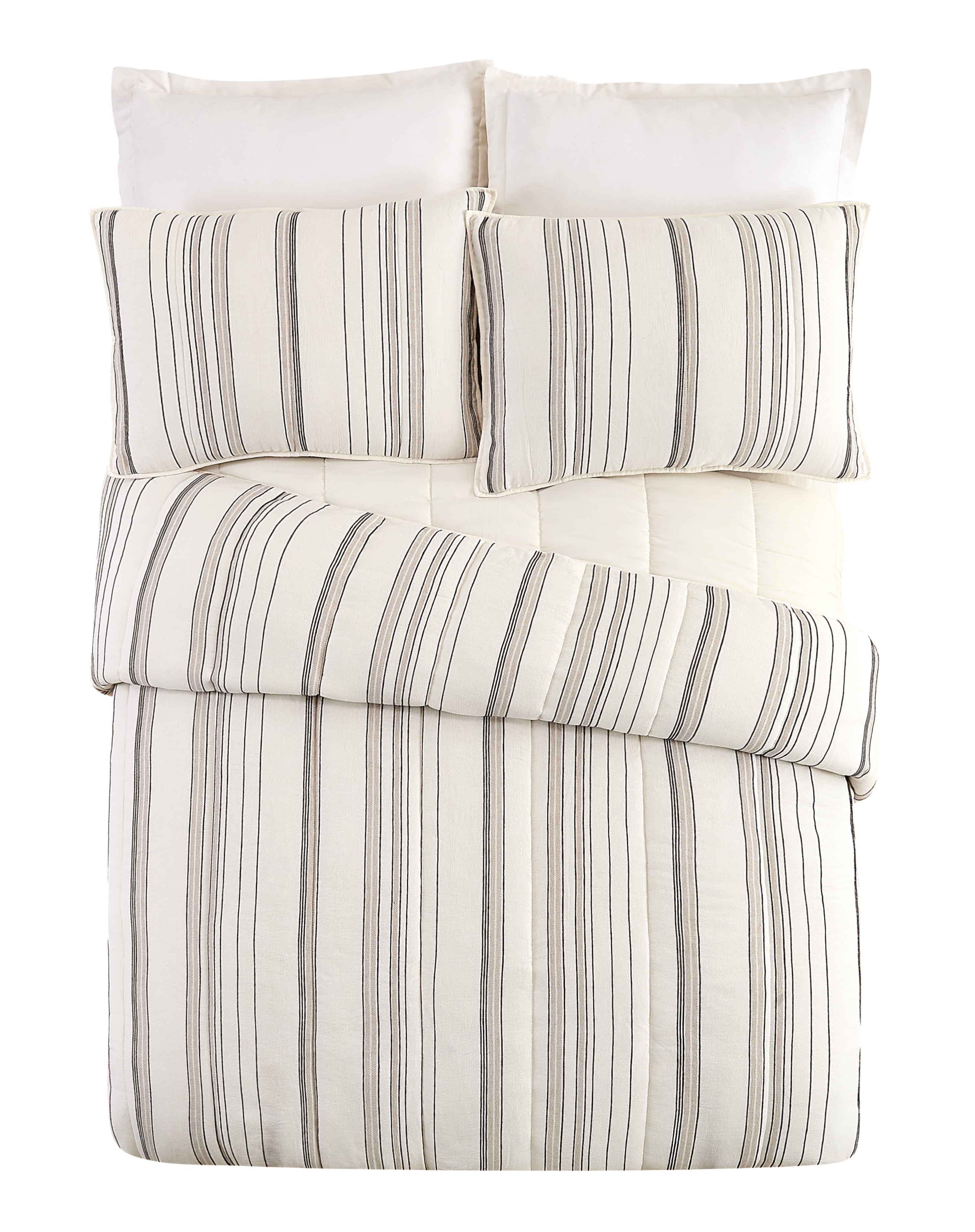 Better Homes & Gardens Ticking Stripe Cotton Quilt, Off-White, Full/Queen