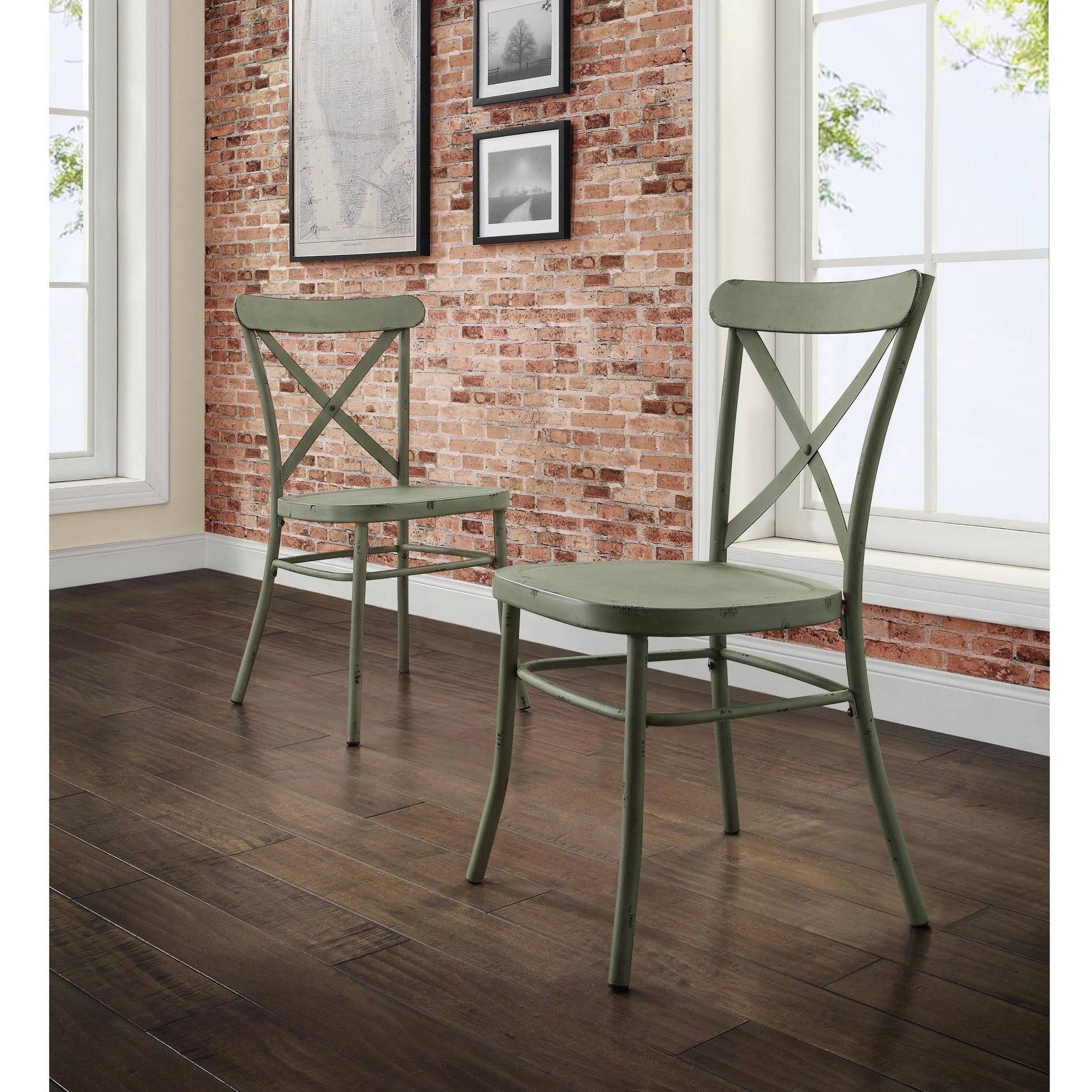 Better Homes and Gardens Collin Distressed Dining Chair, Set of 2, Green Finish