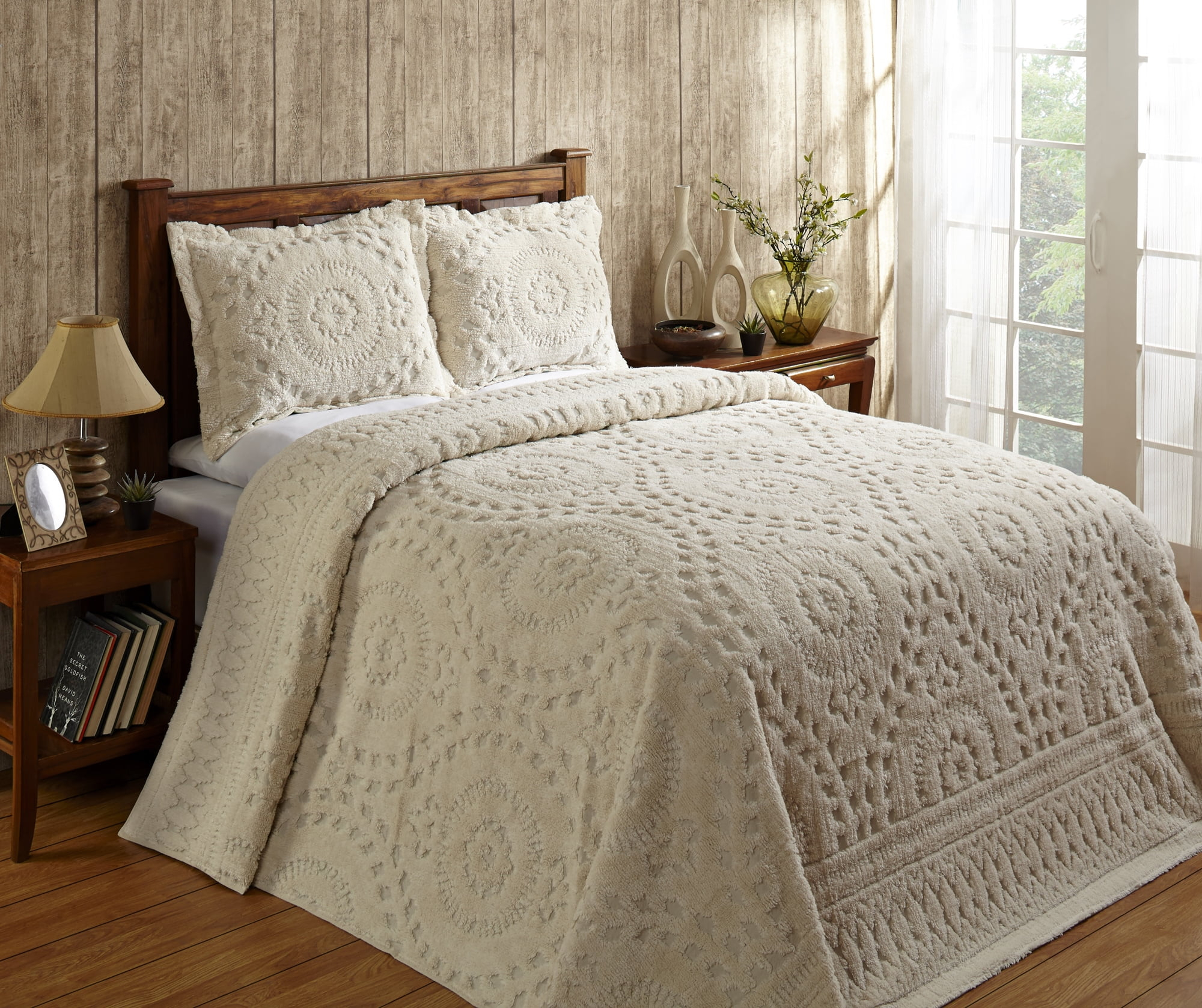 Better Trends 120" x 110" Bedspread For King Size Bed 100% Cotton Soft & Breathable Bedding Luxurious Medallion Design, Machine Washable (Ivory) Rio Collection