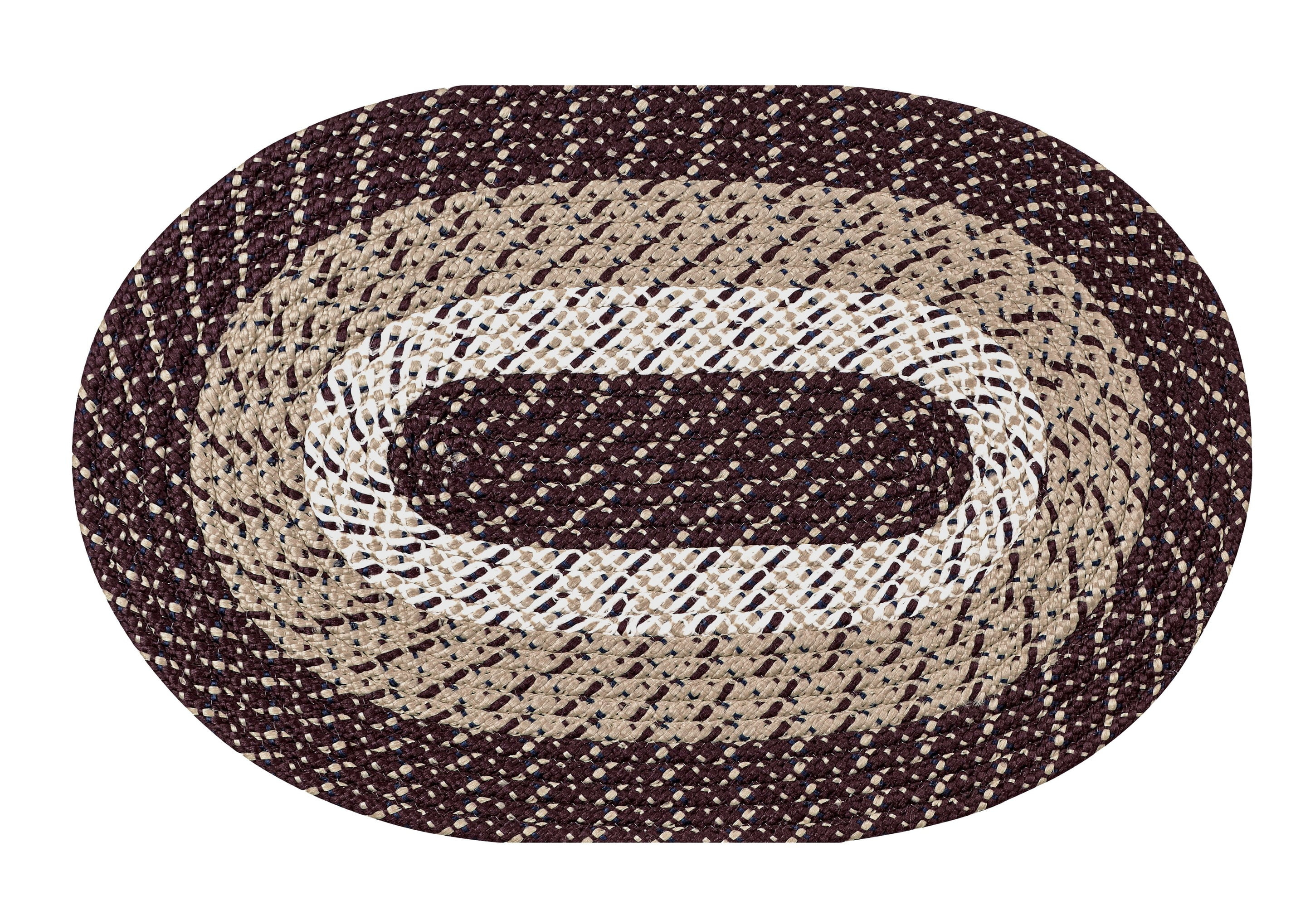 Better Trends Country Polypropylene 64" x 100" Oval  Braided Rug - Burgundy Stripe