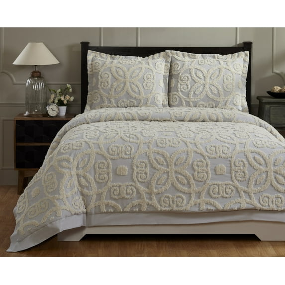 Better Trends Chenille Comforter Set Twin Size 2 Piece 100% Cotton Soft & Cozy All Season Bedding Eden Collection - Gray/Ivory