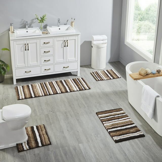 Better Trends Griffie 100% Polyester 4 Piece Set Bath Mat Rug Set - Café