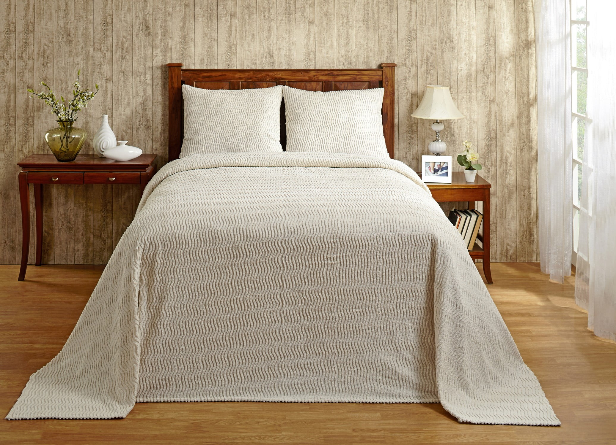 Better Trends Chenille Bedspread For Twin Size Bed 100% Cotton Lightweight Bedspread for all Season 81" x 110" Natick Collection - Ivory