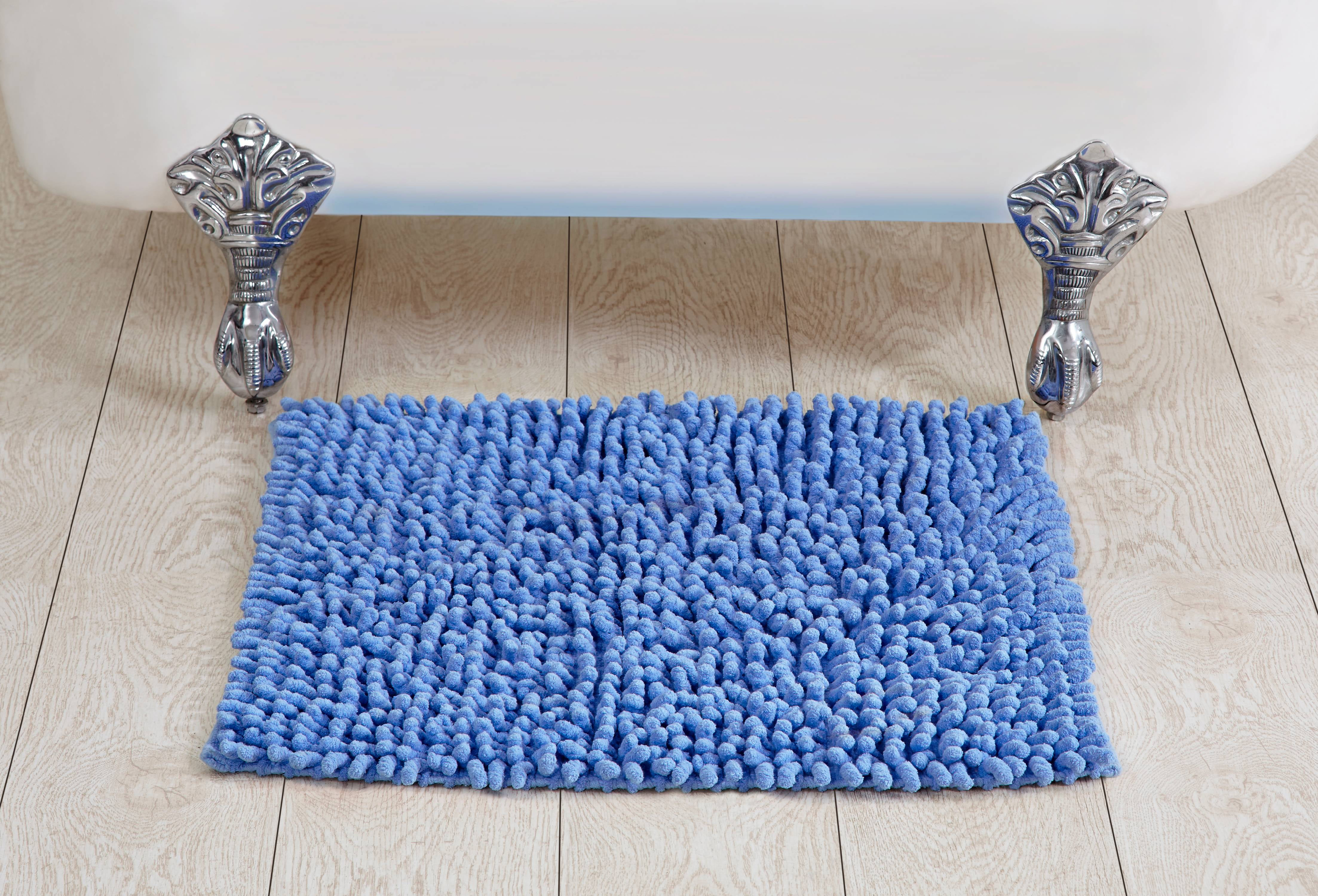Better Trends Loopy Chenille Bath Rug Playful Blue Cotton Bath Rug, 24” Square, Handwoven