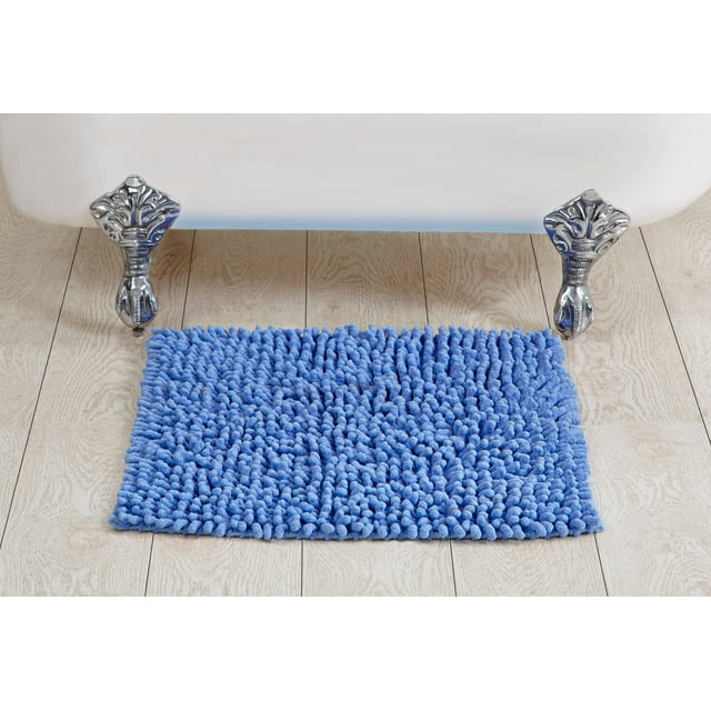 Better Trends Loopy Chenille Bath Rug Playful Blue Cotton Bath Rug, 24” Square, Handwoven