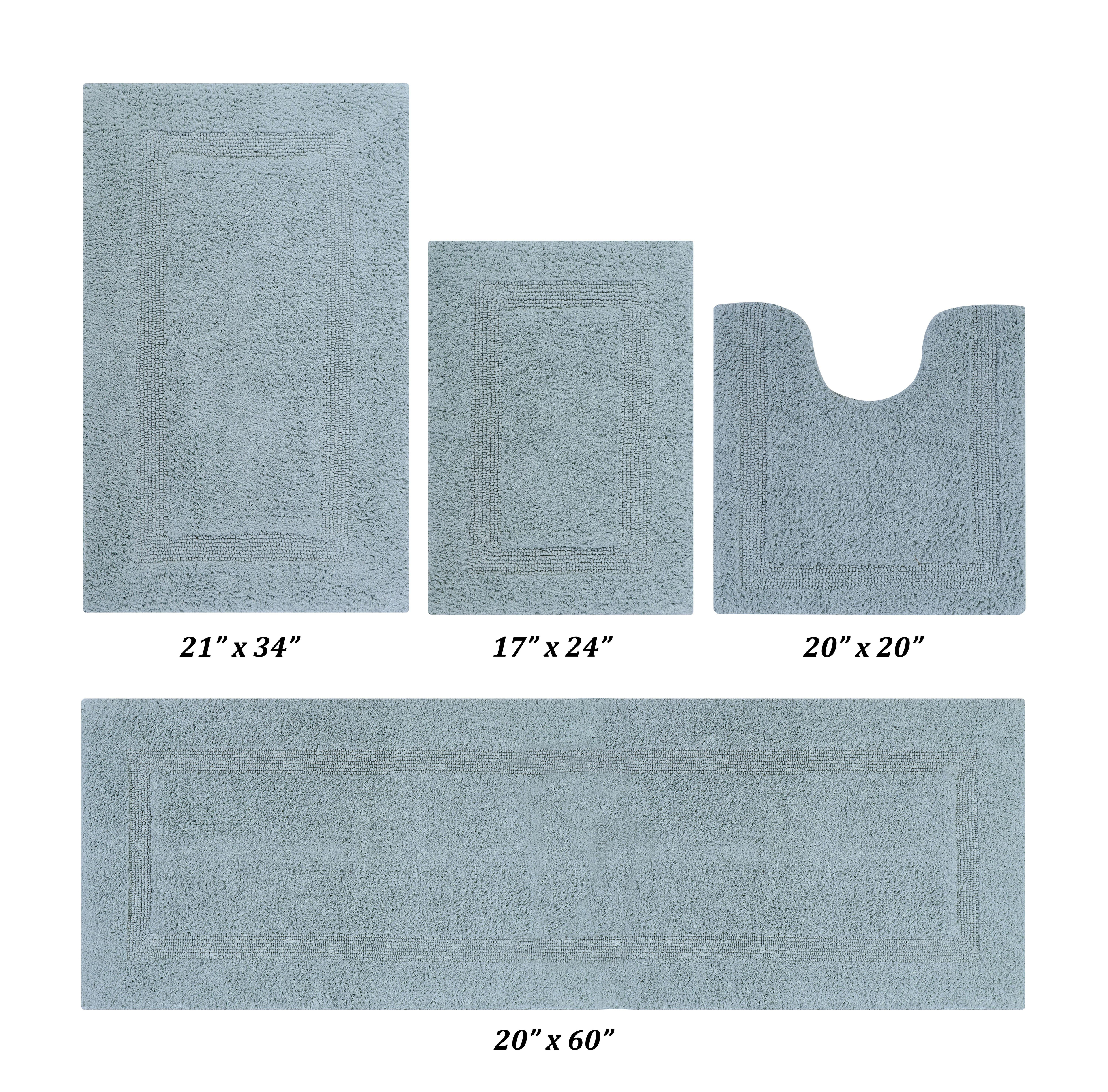 Better Trends Premium 4 Piece Bathroom Rug Set 100% Cotton, Extra Soft Tufted Bath Mat, Water Absorbent & Reversible Mat, Blue Lux Collection 