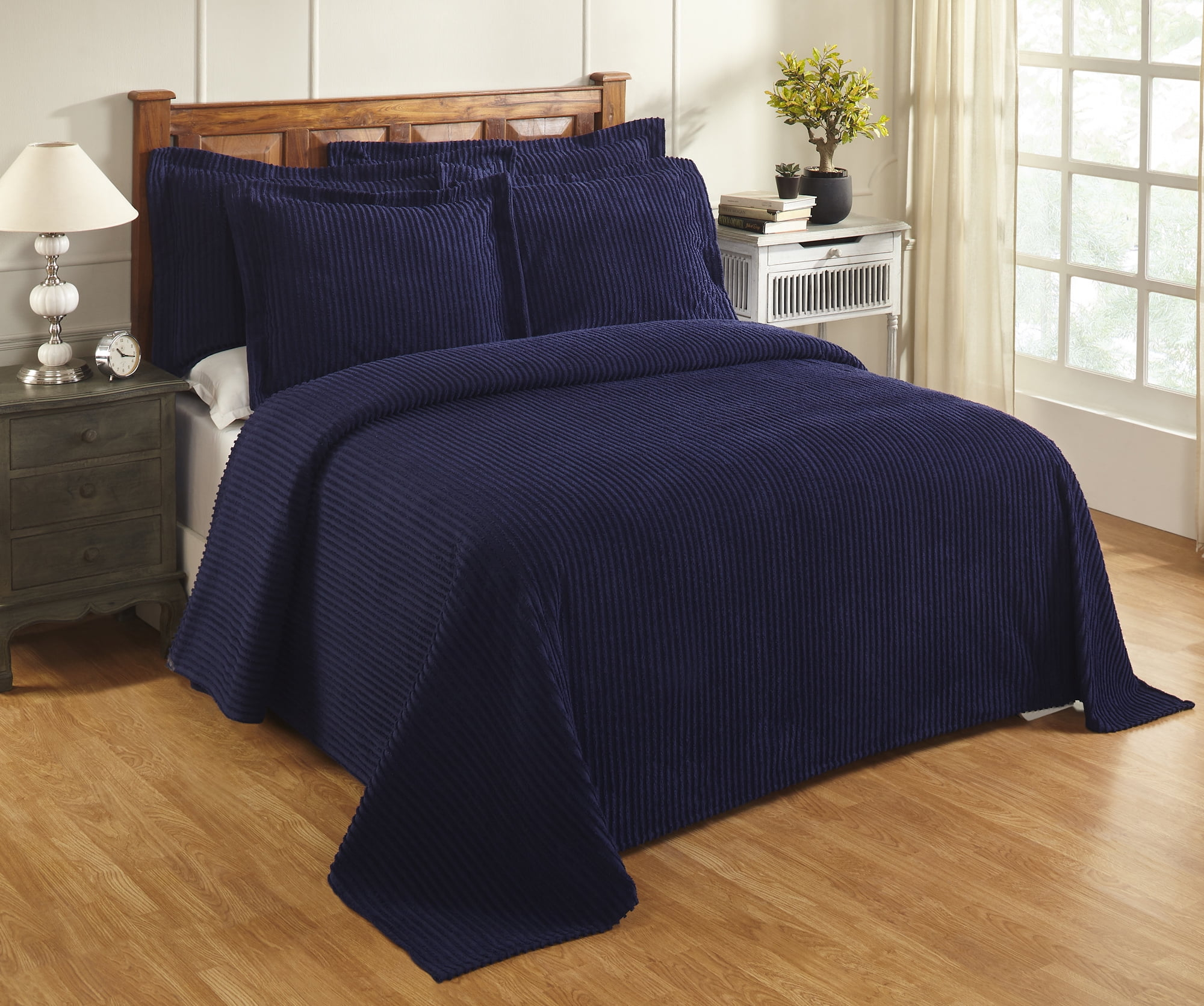 Better Trends 100% Cotton King Bedspread – Soft & Cozy Classic Stripe Coverlet, Machine Washable (120" x 110", Navy) Jullian Collection