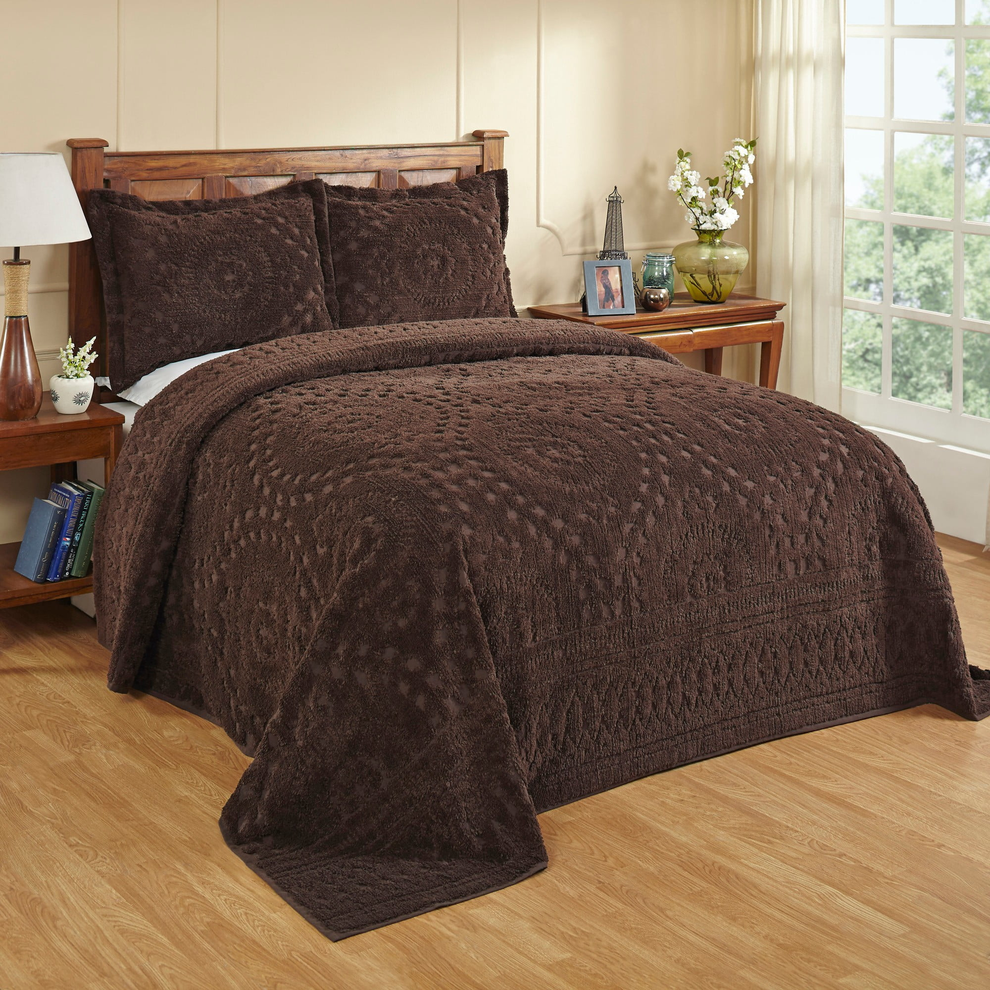 Better Trends 96" x 110" Bedspread For Full/Double Size Bed 100% Cotton Soft & Breathable Bedding Luxurious Medallion Design, Machine Washable (Chocolate) Rio Collection