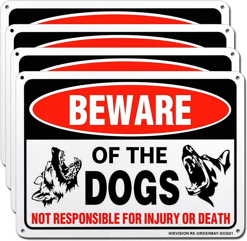 Beware of Dog Sign, 2 Pack 10"x 7" Rust Free .40 Aluminum, UV Printed- Professional Graphics- Easy to Mount- Indoor Or Outdoor Use- Beware of Dog Warning Signs for Home and Business