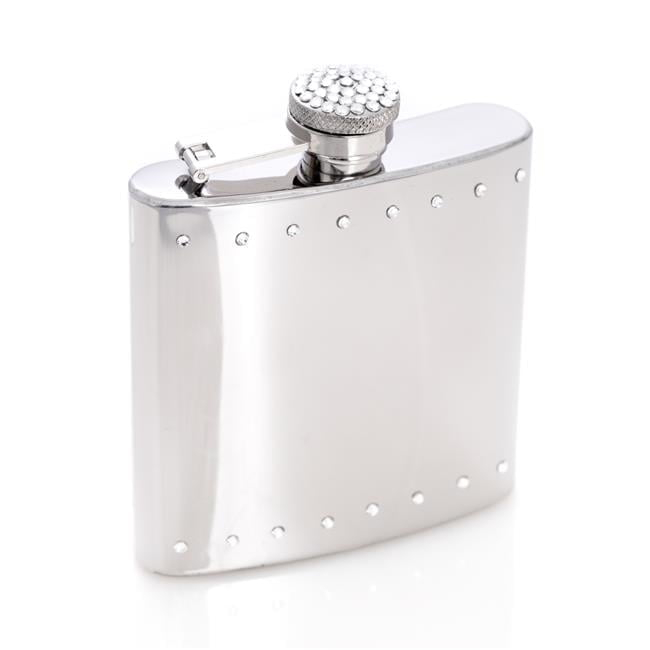 Bey-Berk International FS106K 6 oz Stainless Steel Crystal Encrusted Shiny Flask - Silver