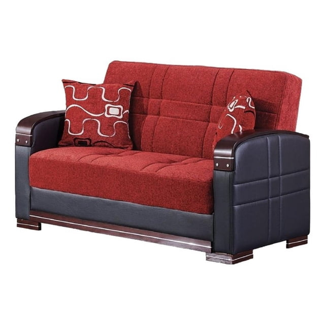 Beyan Signature Indiana 63" Chenille Convertible Sleeper Loveseat in Red/Brown