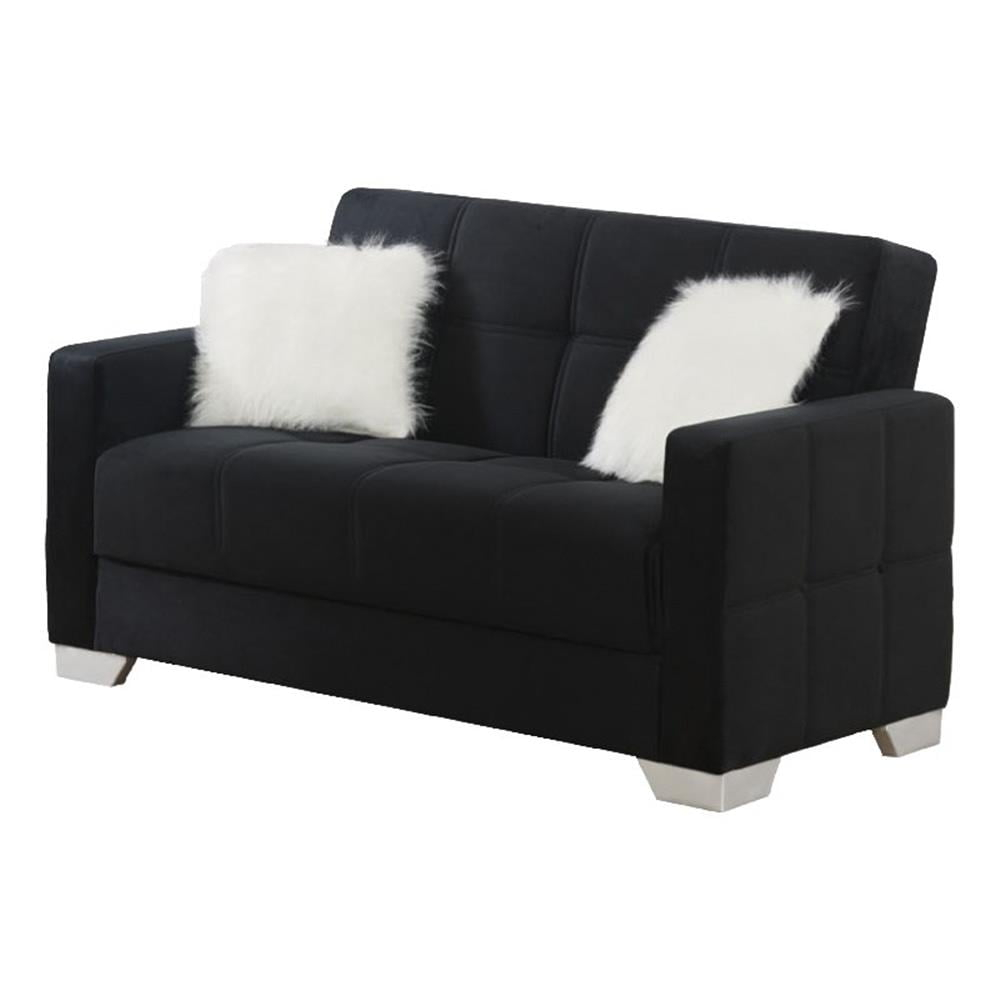 Beyan Signature Ontario 65" Microfiber Convertible Sleeper Loveseat in Black
