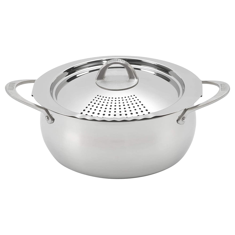 Bialetti 6 Quart Nonstick Oval Pasta Pot with Strainer Lid, Stainless-Steel