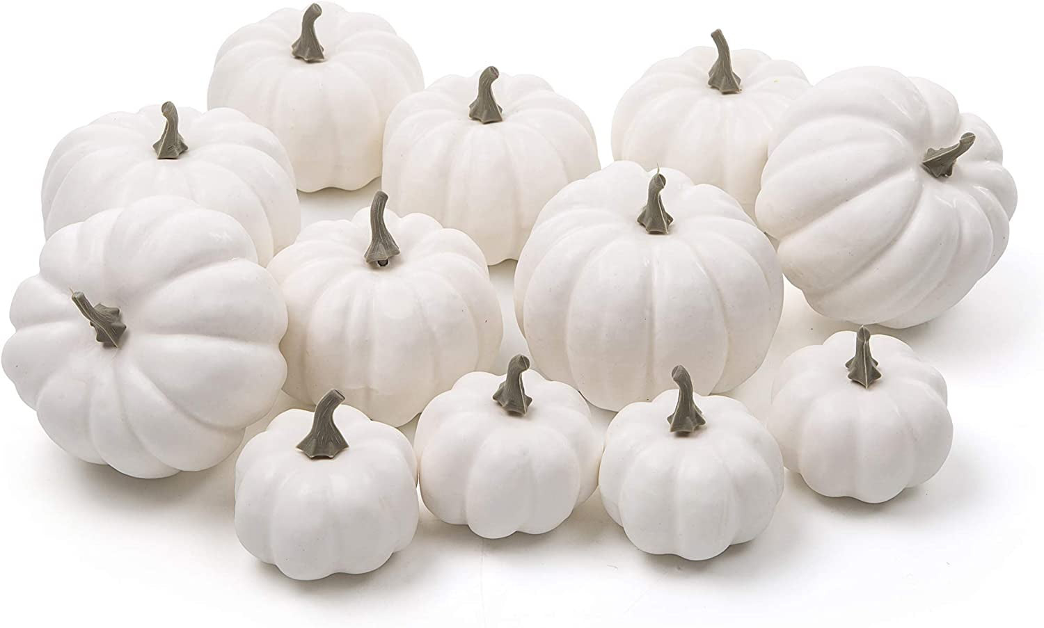 Bibana 12 Pack Artificial Assorted Pumpkins, Mini Fake Pumpkins Artificial Vegetables for Halloween,Harvest Thanksgiving Party Decor (White)