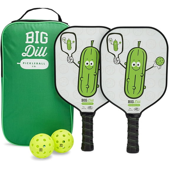 Big Dill Pickleball Co. Infinity Fiberglass Pickleball Paddles Set of 2 Paddles with Covers, 2 Pickleballs & Bag — Top-Rated Pickleball Set