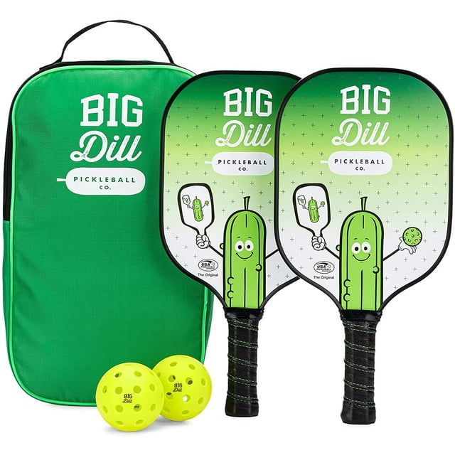 Big Dill Pickleball Co. Original Graphite Carbon Fiber Pickleball Paddles Set of 2 Paddles with Covers, 2 Pickleballs & Bag — Top-Rated Pickleball Set