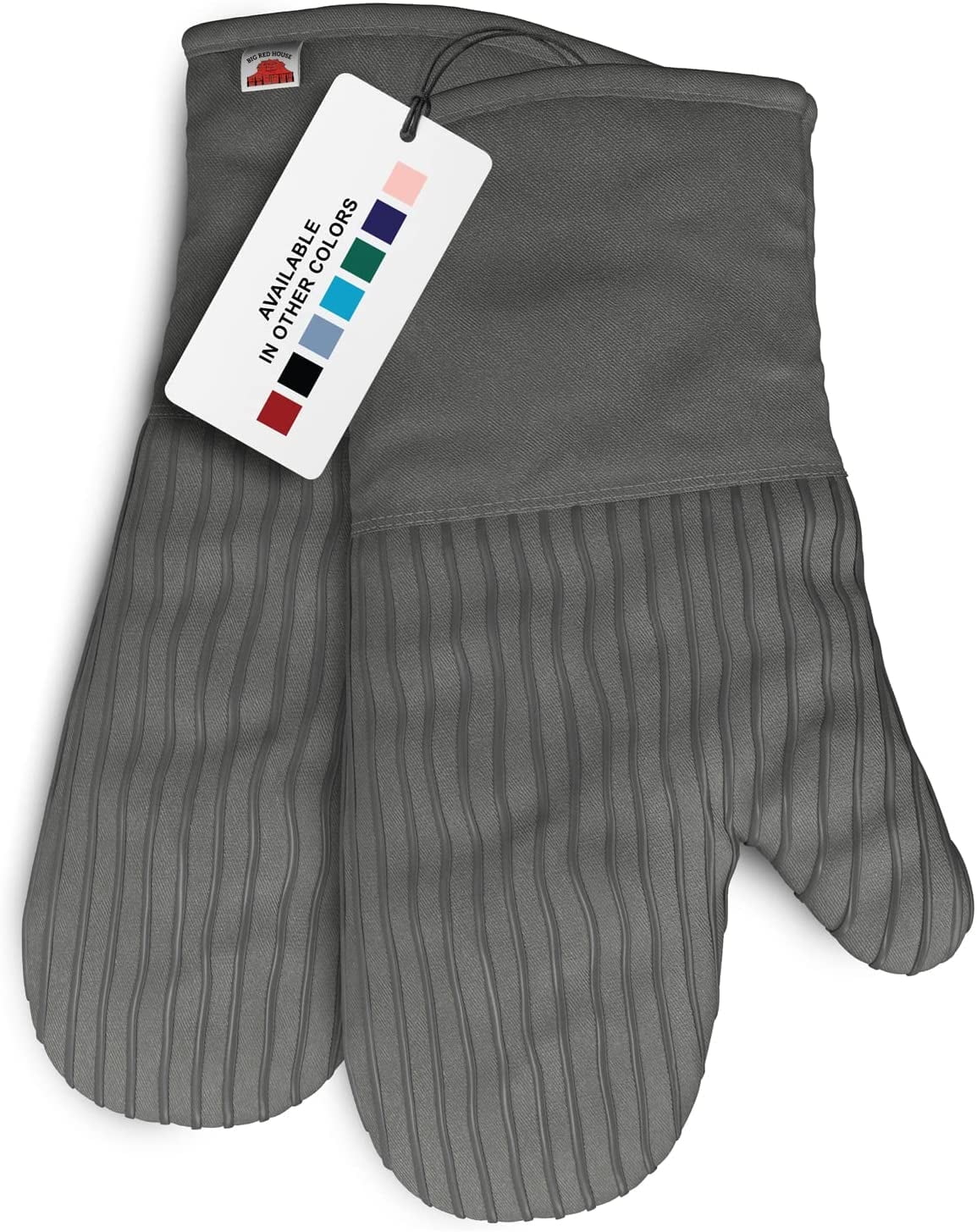 Big Red House Heat-Resistant Oven Mitts - Set of 2 Silicone Kitchen Oven Mitt Gloves, Grey